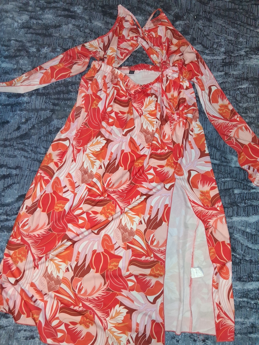 Shein Flowing Floral Red Halter Maxi Dress